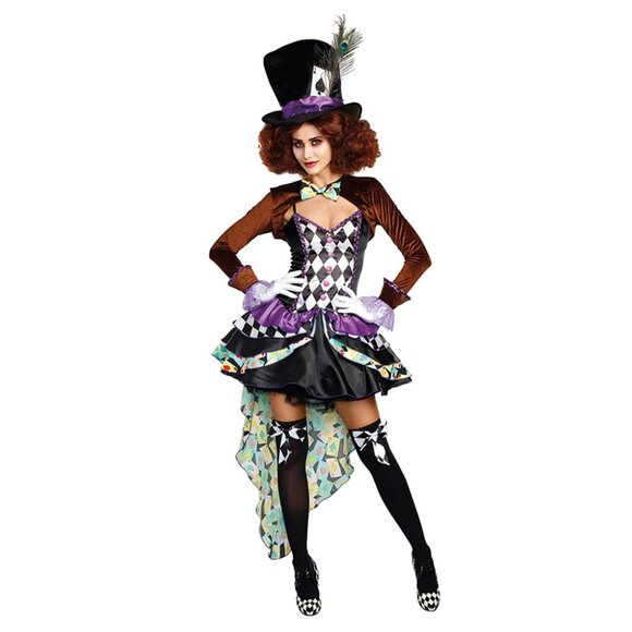 Hatter Madness Costume Set, Corset-Style Dress with Stretch Velvet Shrug - Picture 1 of 2